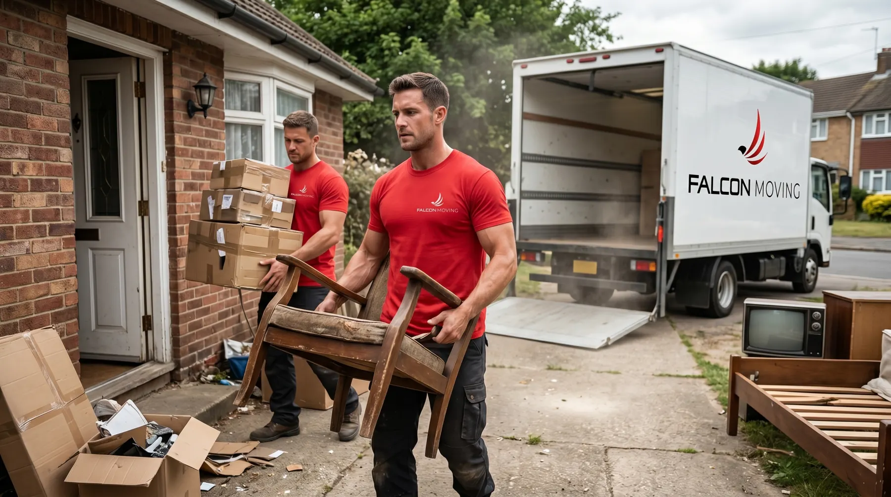 Falcon Moving crew clearing unwanted items from a property