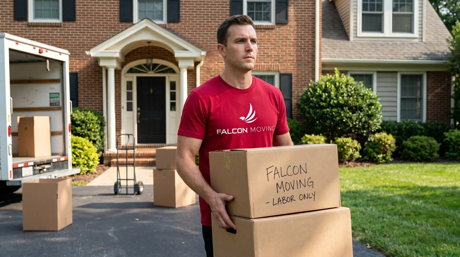 Falcon Moving mover carrying boxes for labor-only support
