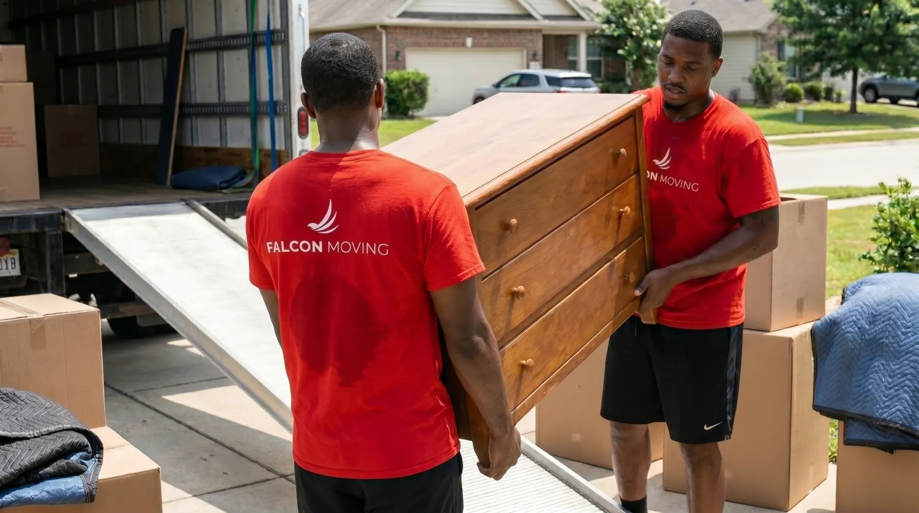 Falcon Moving local move truck and crew prepared for a residential move